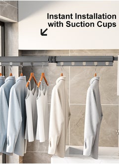 Perfii Wall-Mounted Laundry Rack with Retractable Design and J-Type Hooks for Clothes Drying  - Image 4