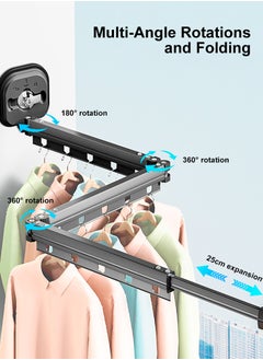 Perfii Wall-Mounted Laundry Rack with Retractable Design and J-Type Hooks for Clothes Drying  - Image 5