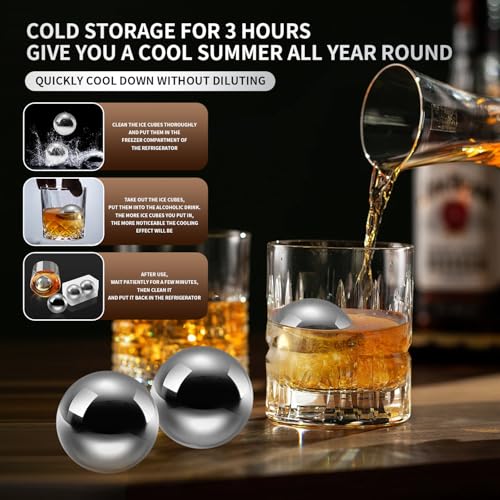 coocuture Whiskey Balls Reusable Stainless Steel Metal Ice Sphere Cubes Beverage Chilling Rocks Whiskey Stones for Red Wine, Bar Beer, Scotch, Vodka Drinks - Image 3