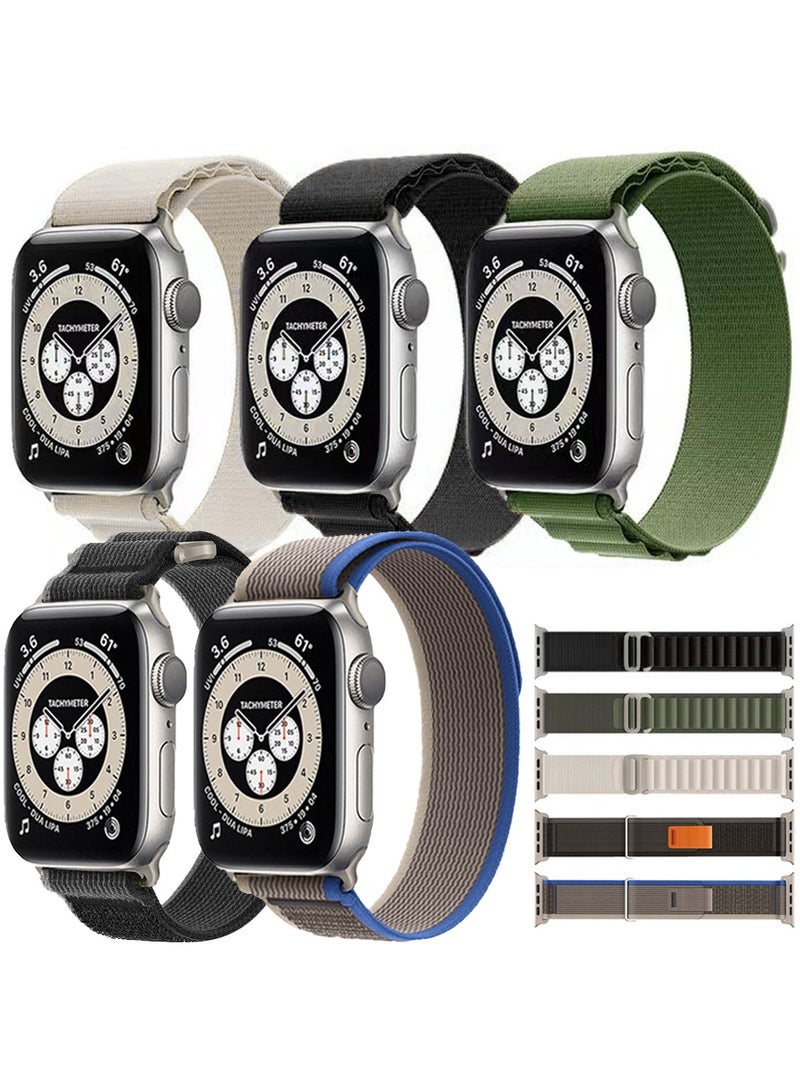 5 Piece for Apple Watch Alpine Loop Band 49mm/45mm/44mm Nylon Woven Sport Strap Compatible with iWatch Series 8/Ultra/7/SE/6/5/4/3/2/8 White/Green/Blue/Black - Image 1