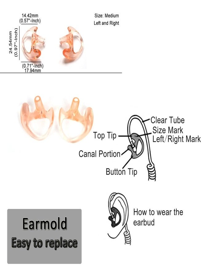HYS 3.5mm Police Listen Only Acoustic Tube Earpiece with One Pair Medium Earmolds for Speaker Mics - Image 4