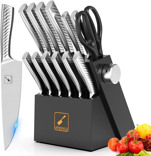 imarku® Knife Set,14-Piece Knife Sets for kitchen with block,Premium One-Piece Kitchen Knife Set with Sharpener,High Carbon Stainless Steel Knives Set for Kitchen,Dishwasher Safe,Black - Image 1