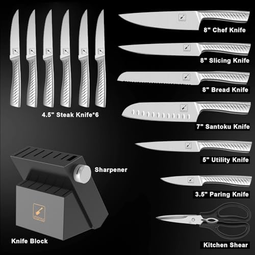 imarku® Knife Set,14-Piece Knife Sets for kitchen with block,Premium One-Piece Kitchen Knife Set with Sharpener,High Carbon Stainless Steel Knives Set for Kitchen,Dishwasher Safe,Black - Image 2