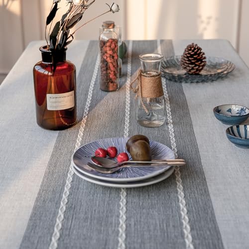 DEEPDREAM Deep Dream Tablecloth, Embroidered Waterproof Table Cloth Cotton Linen Wrinkle Free Anti-Fading Tablecloths Washable Dust-Proof Table Cover for Kitchen Dinning Party Christmas, 55 x 86 Inch - New Gray - Image 3