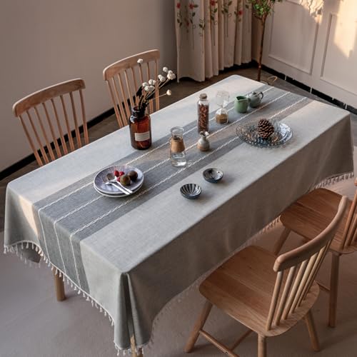 DEEPDREAM Deep Dream Tablecloth, Embroidered Waterproof Table Cloth Cotton Linen Wrinkle Free Anti-Fading Tablecloths Washable Dust-Proof Table Cover for Kitchen Dinning Party Christmas, 55 x 86 Inch - New Gray - Image 2