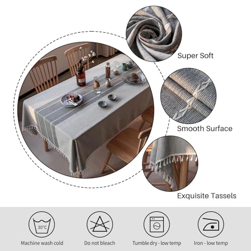 DEEPDREAM Deep Dream Tablecloth, Embroidered Waterproof Table Cloth Cotton Linen Wrinkle Free Anti-Fading Tablecloths Washable Dust-Proof Table Cover for Kitchen Dinning Party Christmas, 55 x 86 Inch - New Gray - Image 5