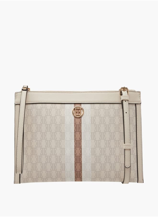 ELLE Women Monogram Textured Crossbody Bag with Adjustable Strap  - Image 1