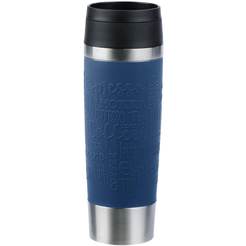 Emsa N20221 Travel Mug Classic Insulated Mug 05 litres Comfort Screw Cap Stainless Steel 6 Hours Hot and 12 Hours Cold 100 LeakProof Dishwasher Safe 360 Drinking Opening Dark Blue