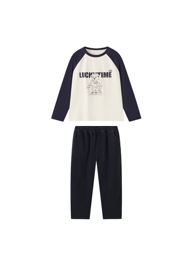 مكد 【أعلى + بنطلون】 MQD مجموعة جديدة لخريف الأولاد من التيشيرت طويل الأكمام براجلان والبنطلونات الكارغو للهواء الطلق - Image 2