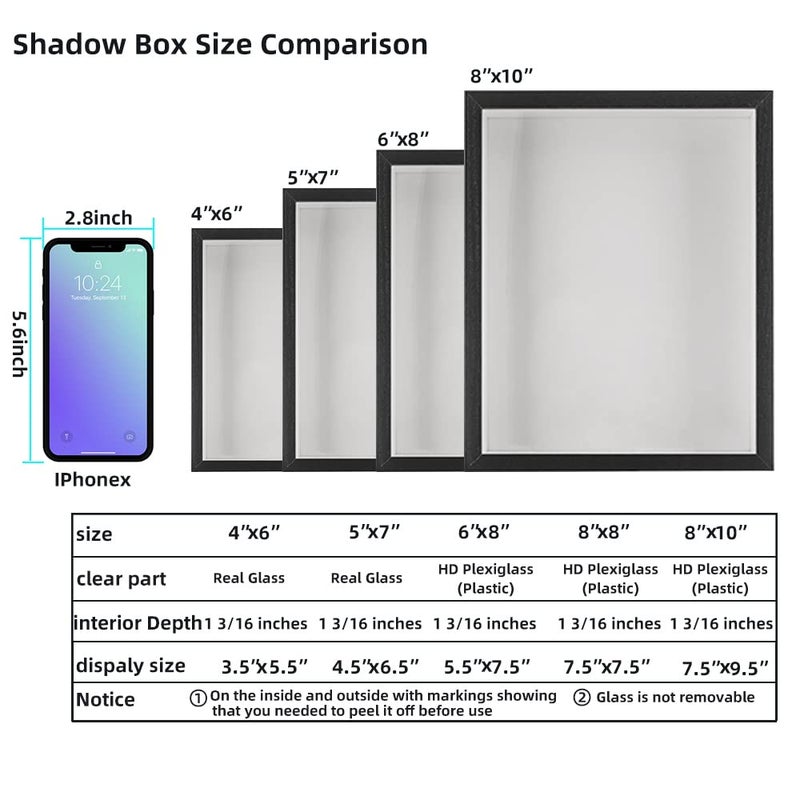 KAPIX Shadow Box 5x7 Picture Frame with Real Glass Deep Wood Memory Box Display case for Flowers Ticket Memorabilia Keepsake Medal Art and Photos Black - Image 3