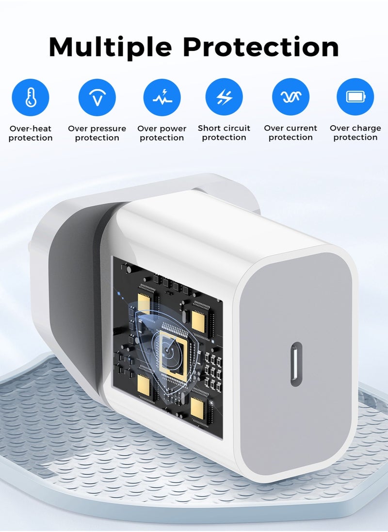 TIKNIA - USB C Charger Plug, TIKNIA Power Adapter PD 20W Charging Adaptor Type C Charge Block Middle East, UK Plug Wall Charger Compatible with Tablet, Samsung Galaxy, iPhone (1M 60W USB C Cable Included) - Image 1