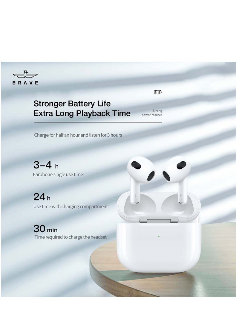 Brave Earbuds 3 True Wireless Earphones V5.3 Bluetooth Headphones in Ear with Noise Blocking Isolation and IPX5 Waterproof and Sweatproof Design Compatible for iPhone and all Android Phone (White)  - Image 5