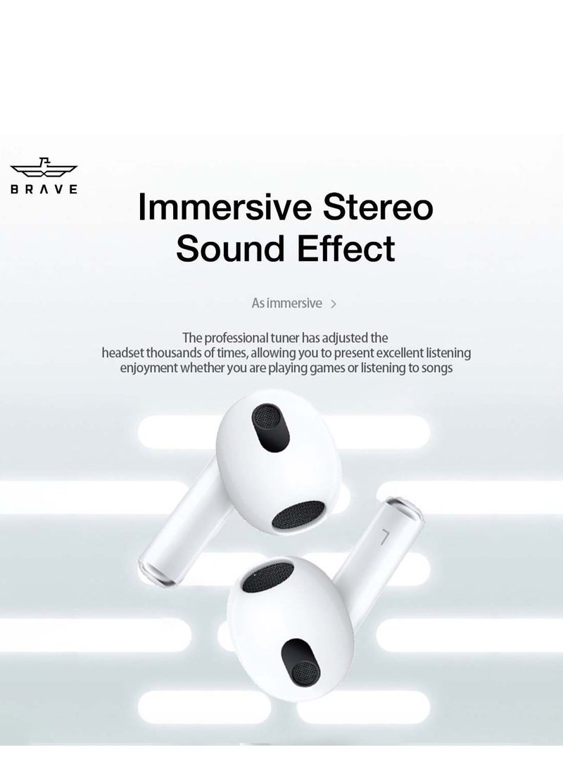 Brave Earbuds 3 True Wireless Earphones V5.3 Bluetooth Headphones in Ear with Noise Blocking Isolation and IPX5 Waterproof and Sweatproof Design Compatible for iPhone and all Android Phone (White)  - Image 3
