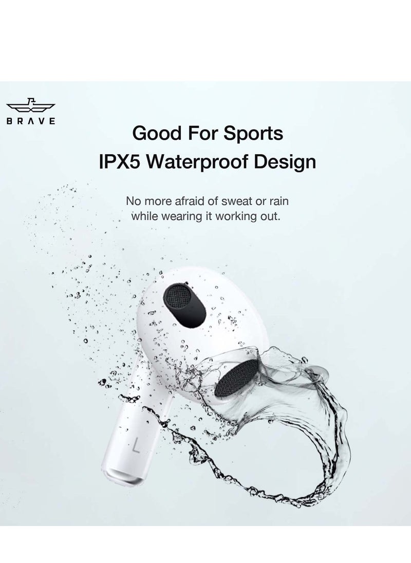 Brave Earbuds 3 True Wireless Earphones V5.3 Bluetooth Headphones in Ear with Noise Blocking Isolation and IPX5 Waterproof and Sweatproof Design Compatible for iPhone and all Android Phone (White)  - Image 4