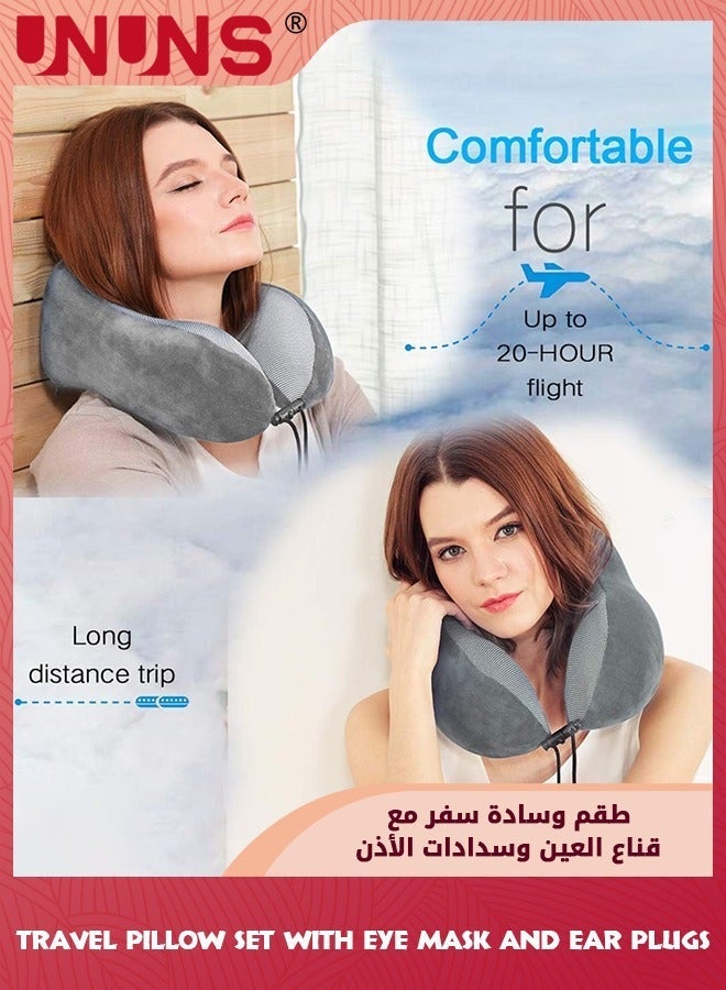 UNUNS Travel Pillow,100% Pure Memory Foam U Shaped Neck Pillows For Sleeping Rest,Airplane Car And Home Use,Travel Pillow With 3D Eye Masks Earplugs Storage Bag,Grey - Image 2