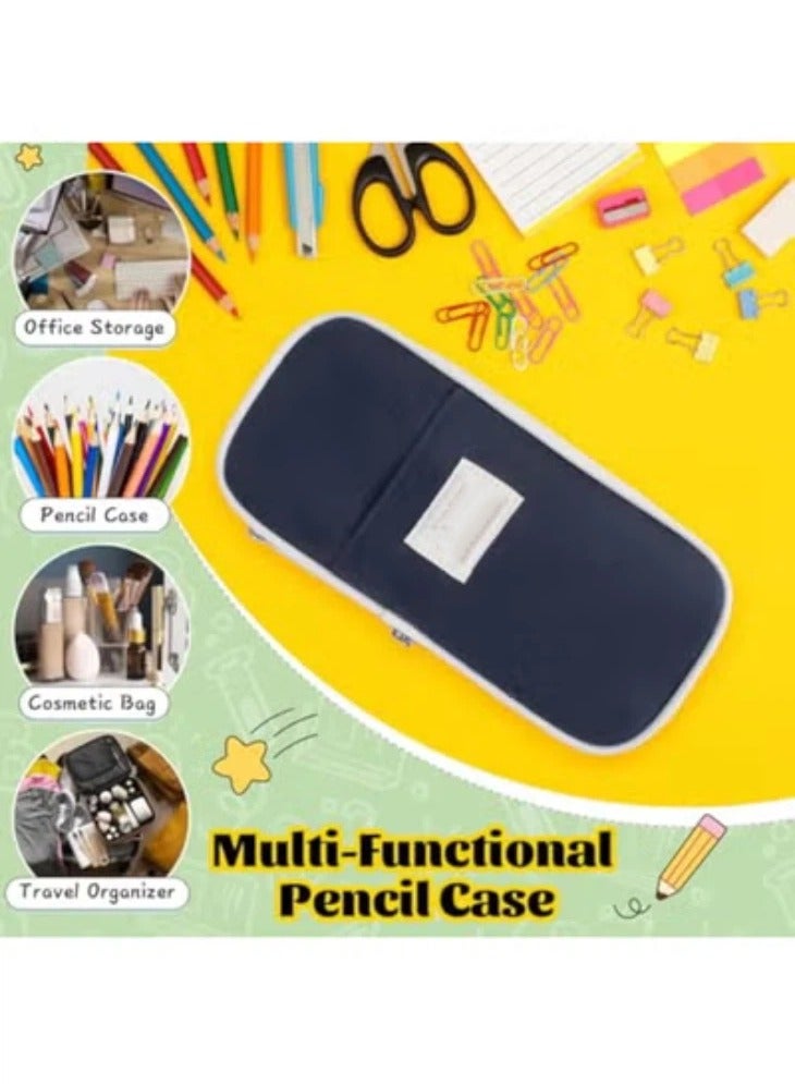 Large Capacity Expandable Pencil Case, Multi-Compartment Stationery Organizer with Pen Loops, Water-Resistant School Office Travel Bag (Deep Blue) - Image 5