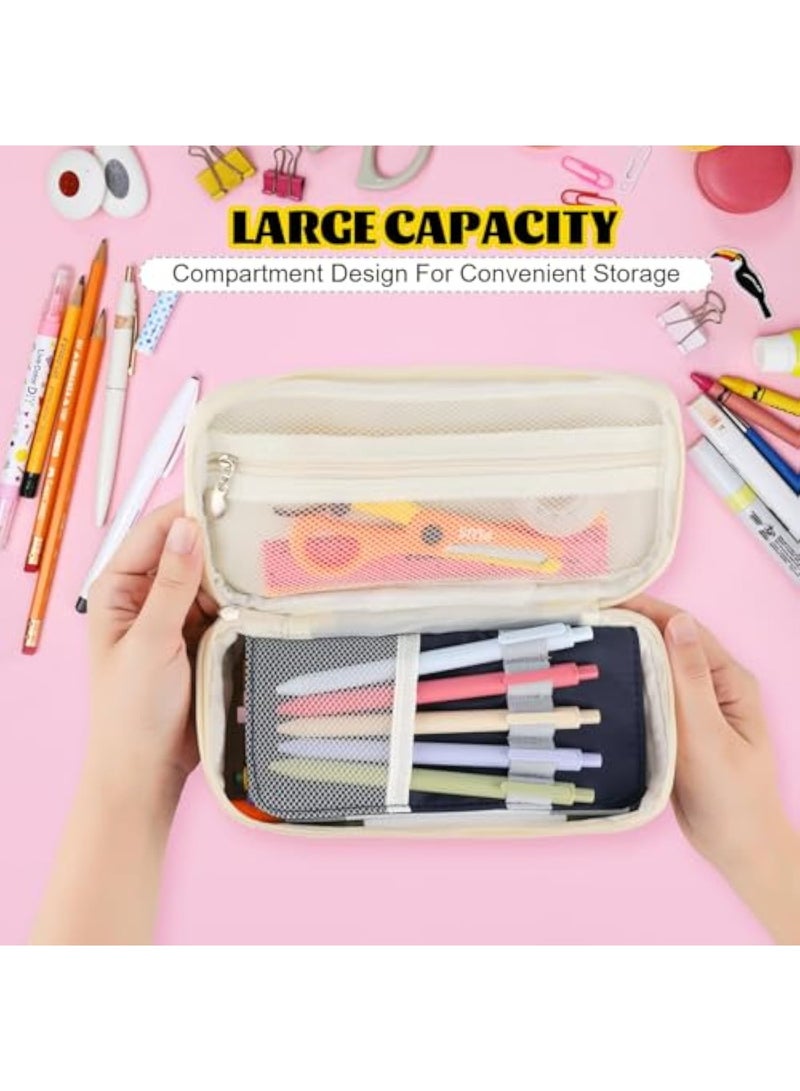 Large Capacity Expandable Pencil Case, Multi-Compartment Stationery Organizer with Pen Loops, Water-Resistant School Office Travel Bag (Deep Blue) - Image 4