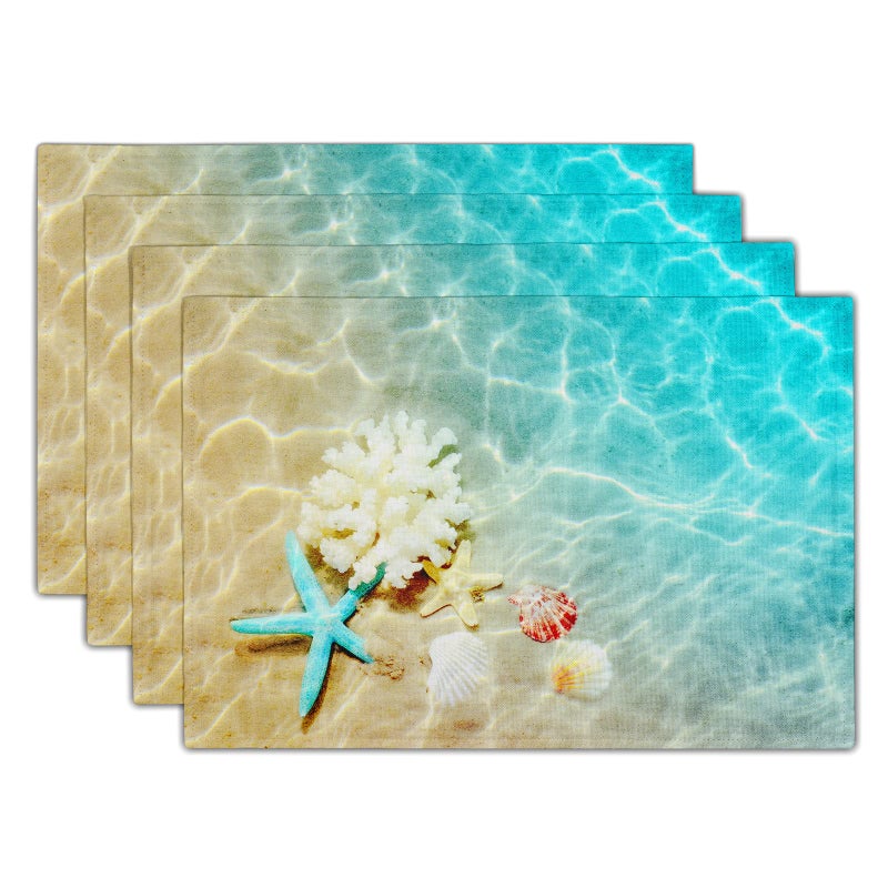 Giwawa Ocean Starfish Placemats Set of 4 Nautical Seashell Coral Coastal Linen Table Place Mats for Kitchen Dining Summer Aquatic Life Decoration NonSlip HeatResistant Washable 12 x 18