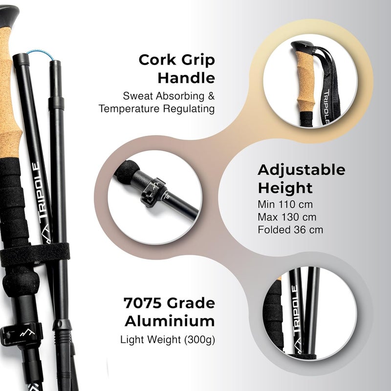 TriPole Trailcore Foldable Trekking and Hiking Poles | ALU7075 | Lightweight | Twin Poles - Image 2