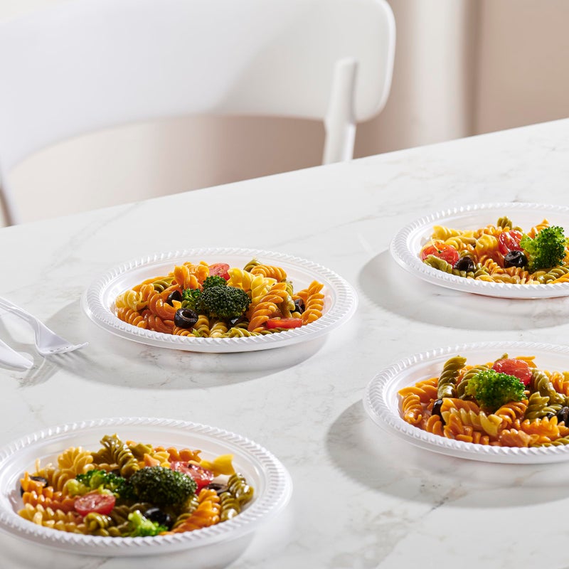 PLASTICPRO 100 PCS White Plastic Round 7 Inch Plates - Premium Quality  Light Weight Disposable Dinner Plates for Parties & Weddings - Image 2