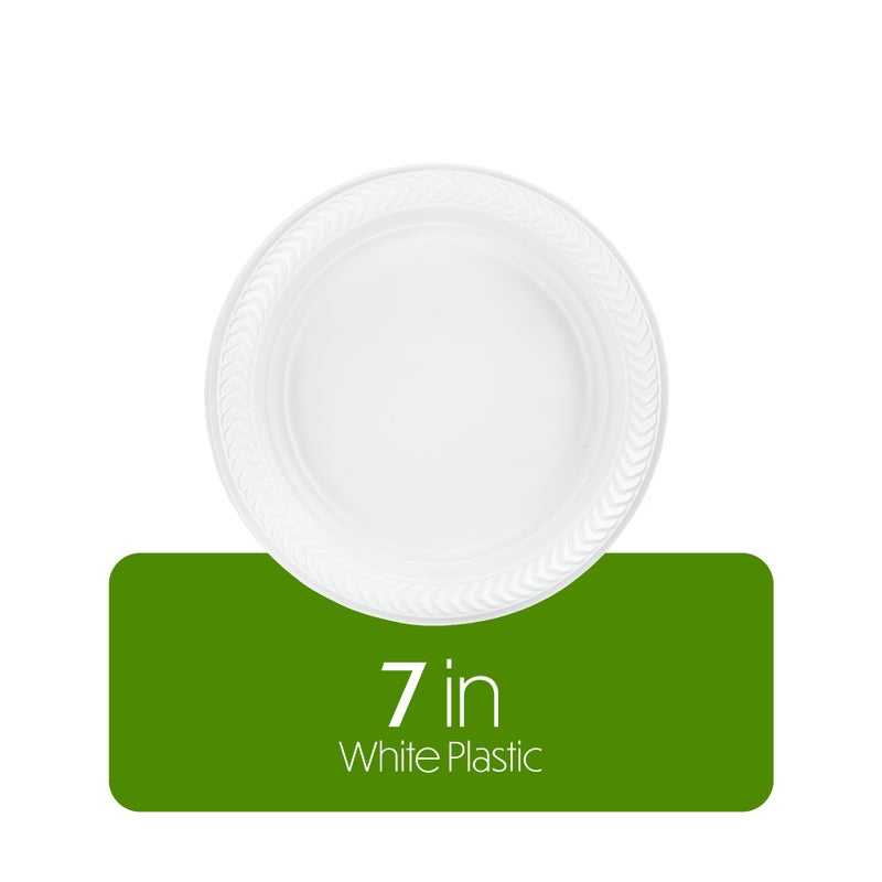 PLASTICPRO 100 PCS White Plastic Round 7 Inch Plates - Premium Quality  Light Weight Disposable Dinner Plates for Parties & Weddings - Image 5