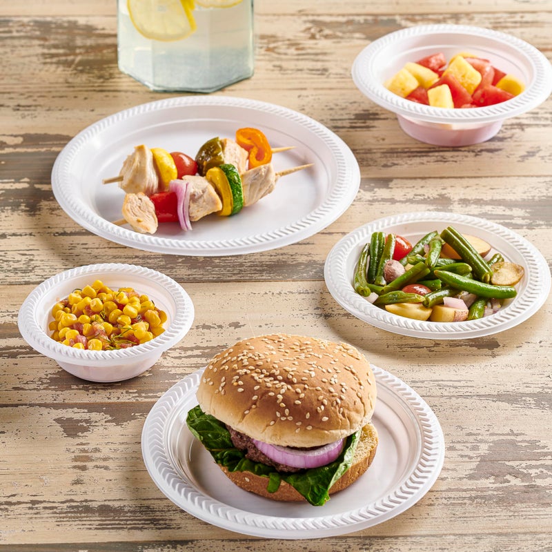 PLASTICPRO 100 PCS White Plastic Round 7 Inch Plates - Premium Quality  Light Weight Disposable Dinner Plates for Parties & Weddings - Image 4