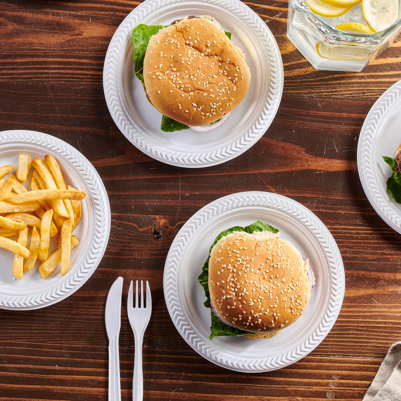 PLASTICPRO 100 PCS White Plastic Round 7 Inch Plates - Premium Quality  Light Weight Disposable Dinner Plates for Parties & Weddings - Image 3