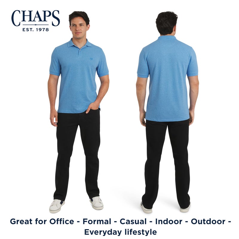 Chaps Men's Everyday Casual Classic Fit Stretch Pique Polo Shirt, Azure, Medium - Image 2