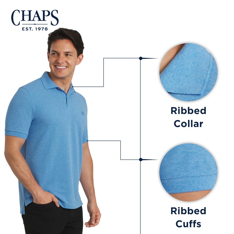 Chaps Men's Everyday Casual Classic Fit Stretch Pique Polo Shirt, Azure, Medium - Image 5