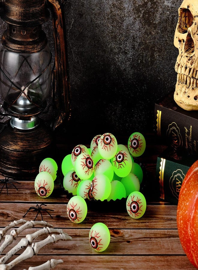 Chalyna 50 Pcs 1.1 Inch Glowing Halloween Eyeballs Bouncy Balls Bulk Glow in The Dark Luminous Scary Eyeball Toys for Halloween Party Favors Trick or Treat Game Terror Props (Green) - Image 5