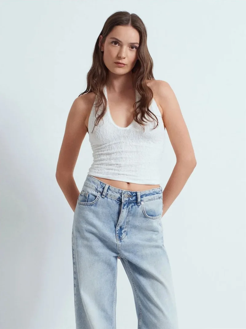 Dilvin DILVIN Women’s Lace Halterneck Crop Blouse