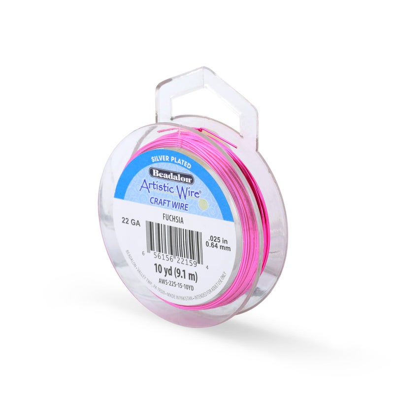Artistic Wire, 22 Gauge Silver Plated Tarnish Resistant Colored Copper Craft Wire, Fuchsia 10 yd - Image 1
