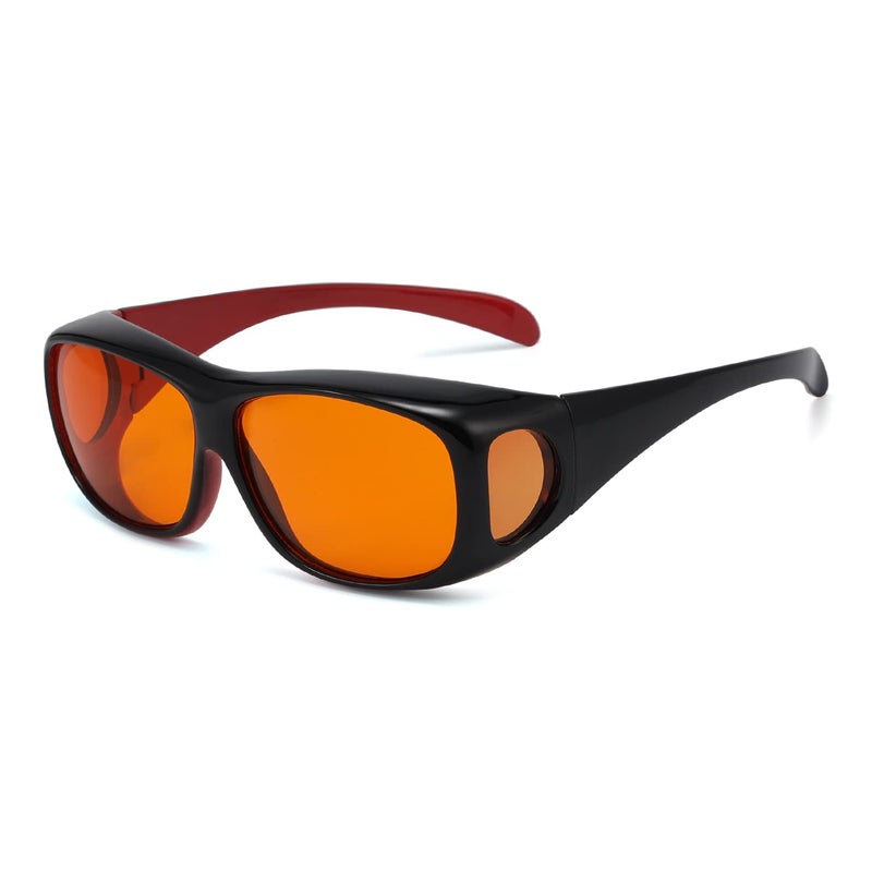 نظارات Eyekepper 100 لتقليل الضوء الأزرق - تصميم كبير يناسب فوق النظارات مع عدسات كهرمانية إضافية باللون الأسود والأحمر
