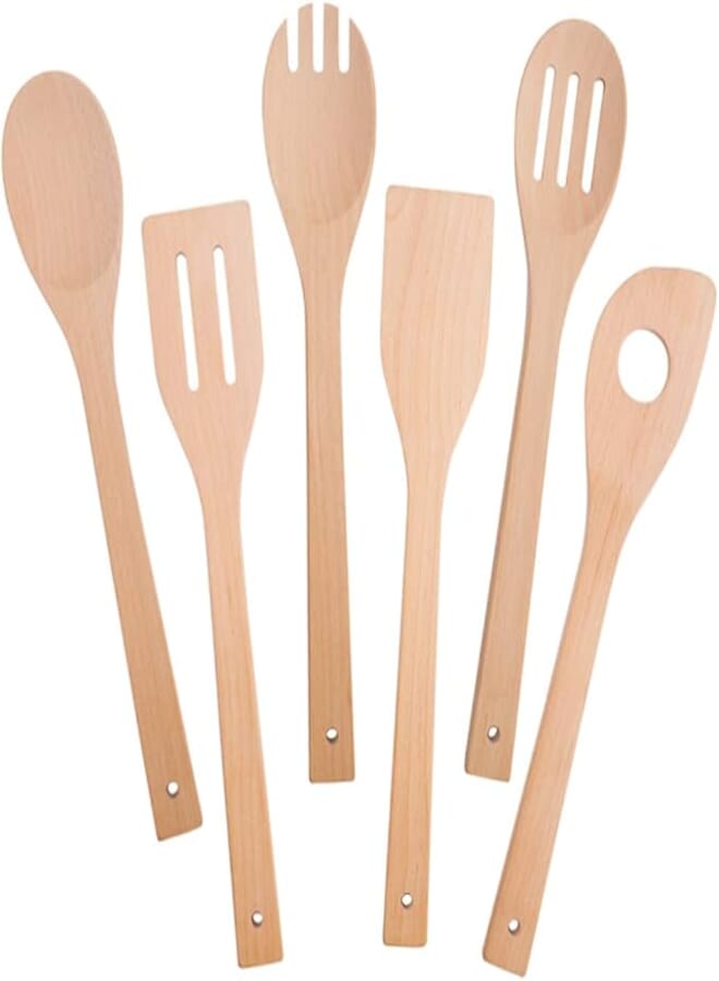 HANSGO Wooden Kitchen Cooking Utensils Set, 6 Pcs Wooden Spoons & Spatula Kitchen Cooking Tools for Nonstick Cookware and Work