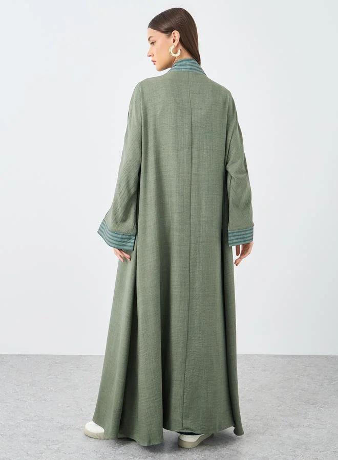 Amirah Amirah Olive Front Open Striped Panel Abaya