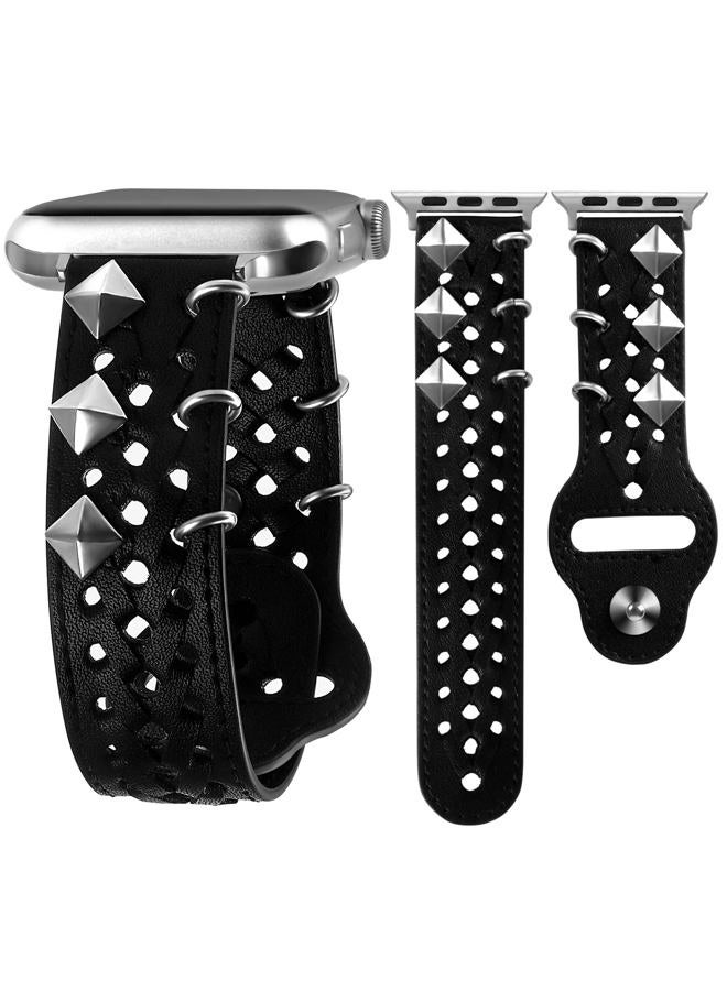VIQIV Leather Band Compatible with Apple Watch Ultra Band 38mm 41mm 40mm for Women Men, Hollow-out Woven Rivets Bracelet Designer Wristbands Smartwatch Strap for iWatch Series SE 8 7 6 5 4 3 2 - Image 1