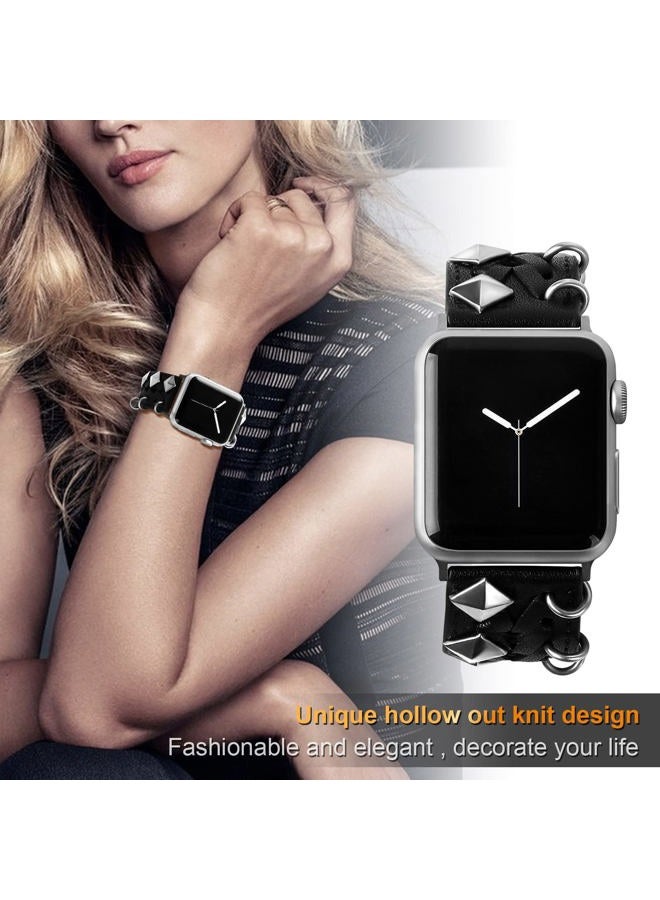 VIQIV Leather Band Compatible with Apple Watch Ultra Band 38mm 41mm 40mm for Women Men, Hollow-out Woven Rivets Bracelet Designer Wristbands Smartwatch Strap for iWatch Series SE 8 7 6 5 4 3 2 - Image 3