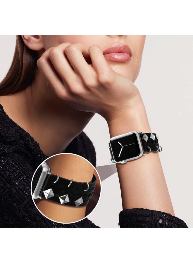 VIQIV Leather Band Compatible with Apple Watch Ultra Band 38mm 41mm 40mm for Women Men, Hollow-out Woven Rivets Bracelet Designer Wristbands Smartwatch Strap for iWatch Series SE 8 7 6 5 4 3 2 - Image 5