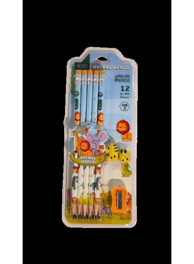قلم رصاص HB2 مجموعة 12 قطعة - عالم الحيوانات
