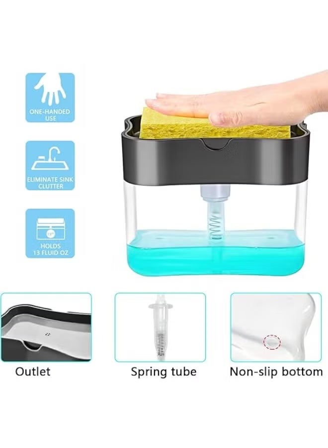 PROMASS 3-in-1 Multifunction Dish Soap Dispenser with Sponge Holder | Press-Type Liquid Soap Pump for Kitchen Sink - Image 4