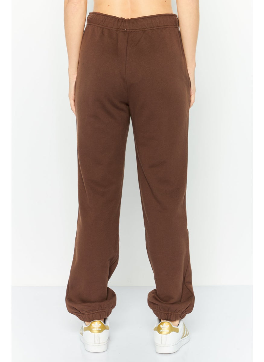 NIA Women Regular Fit Drawstring Plain Sweatpants, Brown  - Image 3