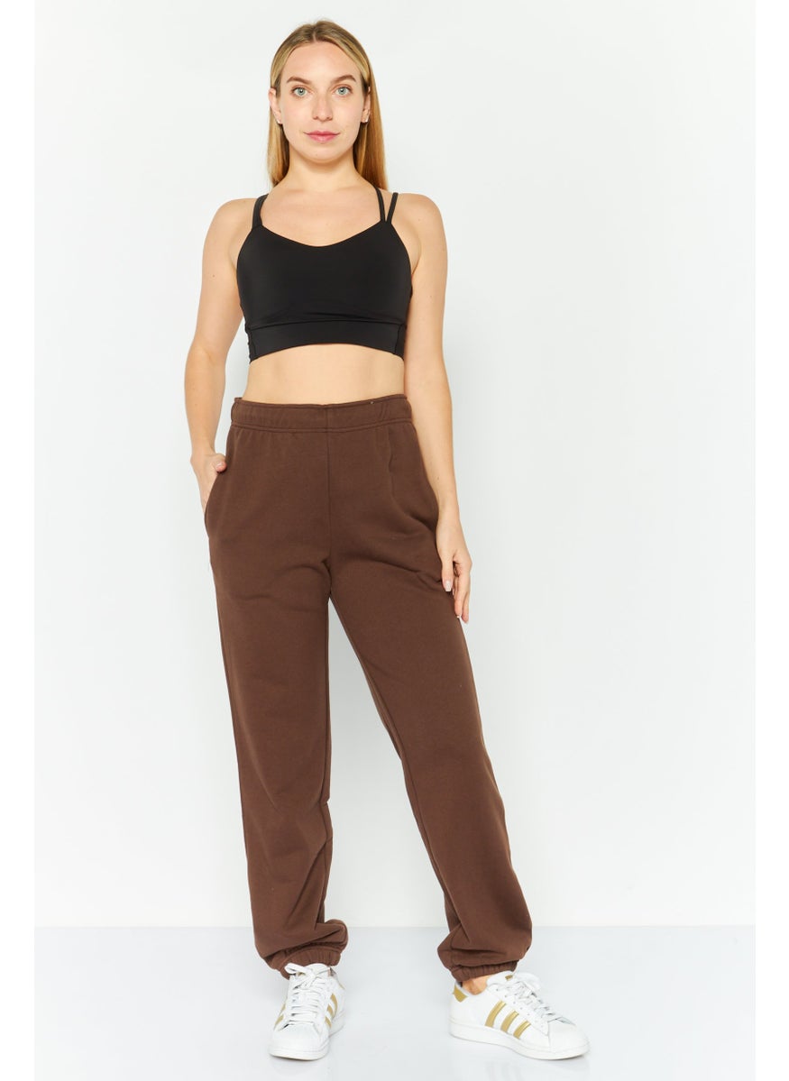 NIA Women Regular Fit Drawstring Plain Sweatpants, Brown  - Image 2