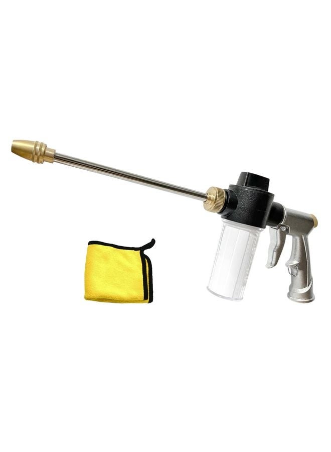 HOMESTAR High Pressure Foam Gun Car Wash Sprayer + Washing Towel, Heavy Duty Metal Garden Hose Nozzle with 100cc/3.5oz Plastic Soap Dispenser Bottle, For Gardening, Watering Plants, Floor Cleaning - Image 1