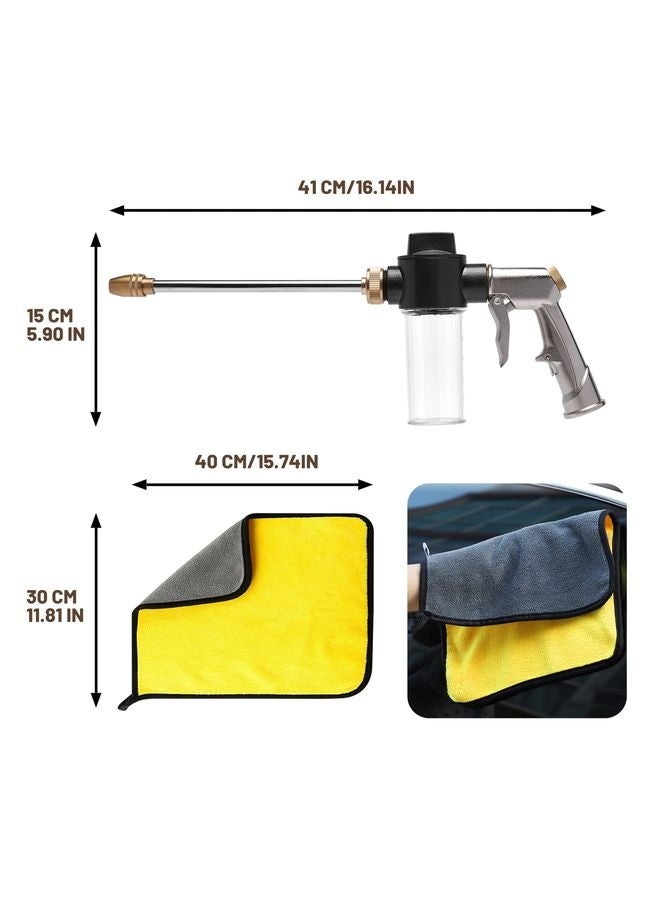 HOMESTAR High Pressure Foam Gun Car Wash Sprayer + Washing Towel, Heavy Duty Metal Garden Hose Nozzle with 100cc/3.5oz Plastic Soap Dispenser Bottle, For Gardening, Watering Plants, Floor Cleaning - Image 2