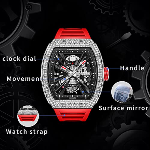 Redhai Automatic Mechanical Watch Skeleton Stainless 50M Waterproof Anti Shock Casual Diver Men Wrist Watch Sterling Watches Chronograph Analog Business Casual Fashion Adjustable Silicone Band - Image 5