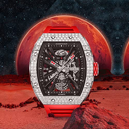 Redhai Automatic Mechanical Watch Skeleton Stainless 50M Waterproof Anti Shock Casual Diver Men Wrist Watch Sterling Watches Chronograph Analog Business Casual Fashion Adjustable Silicone Band - Image 2
