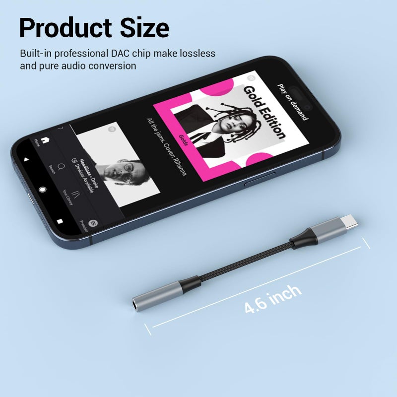 YGKSAA 2pcs USB C to 3.5mm Female Headphone Jack Adapter, Upgrade Metal Case, Compatible with Samsung S20+/S21 Ultra, iPhone15 16 17, and More USB C Audio Devices - Image 5