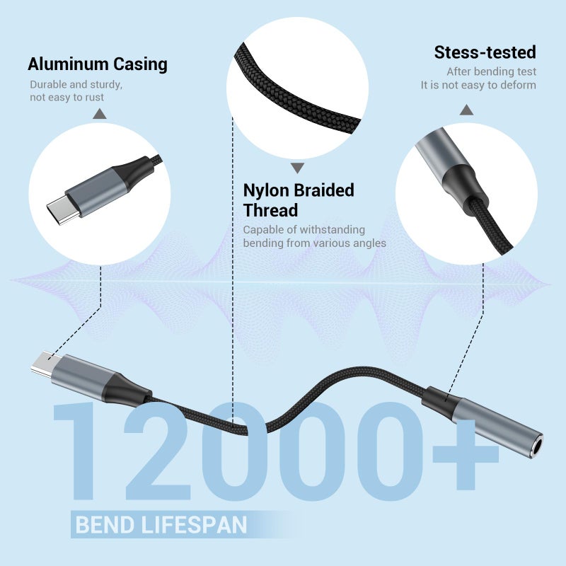 YGKSAA 2pcs USB C to 3.5mm Female Headphone Jack Adapter, Upgrade Metal Case, Compatible with Samsung S20+/S21 Ultra, iPhone15 16 17, and More USB C Audio Devices - Image 3