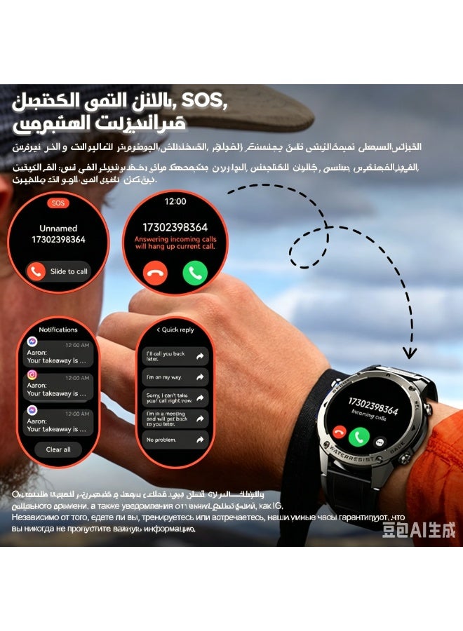 ساعة ذكية عسكرية للرجال بشاشة AMOLED تعمل دائمًا بحجم 1.43 بوصة، نظام تحديد المواقع GPS مدمج، مراقب معدل ضربات القلب والنوم، 170+ وضع رياضي لأنظمة iOS وأندرويد - Image 4