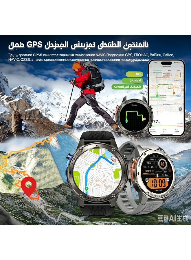 ساعة ذكية عسكرية للرجال بشاشة AMOLED تعمل دائمًا بحجم 1.43 بوصة، نظام تحديد المواقع GPS مدمج، مراقب معدل ضربات القلب والنوم، 170+ وضع رياضي لأنظمة iOS وأندرويد - Image 2